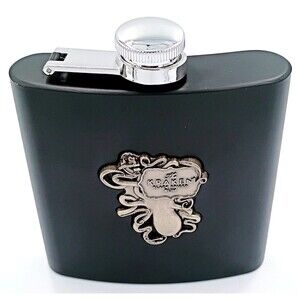 The Kraken Black Spiced Rum Matte Black Metal Hip Flask Promo 3D Silver Logo